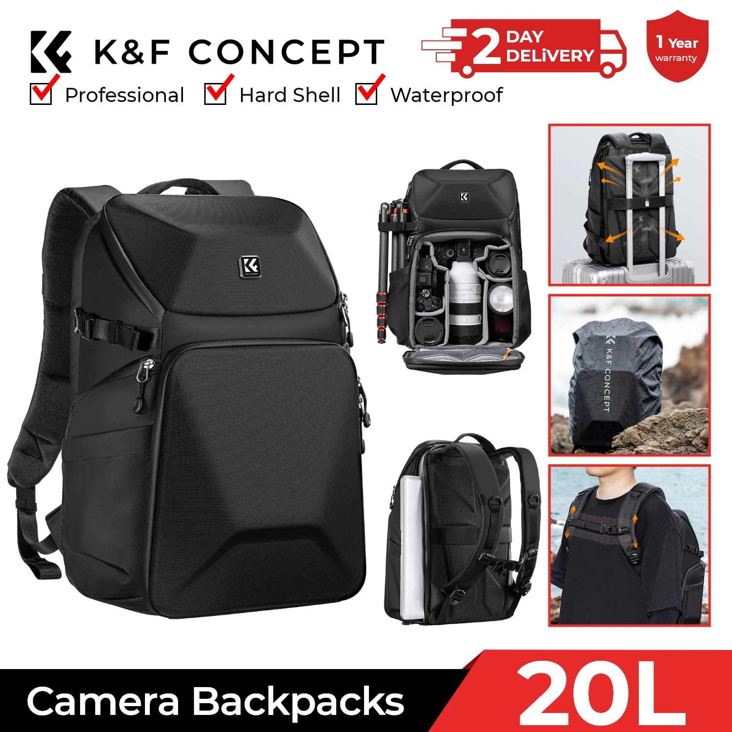 K&F CONCEPT 20L Camera Backpac - Laptop Backpack 15.6 评论和价格