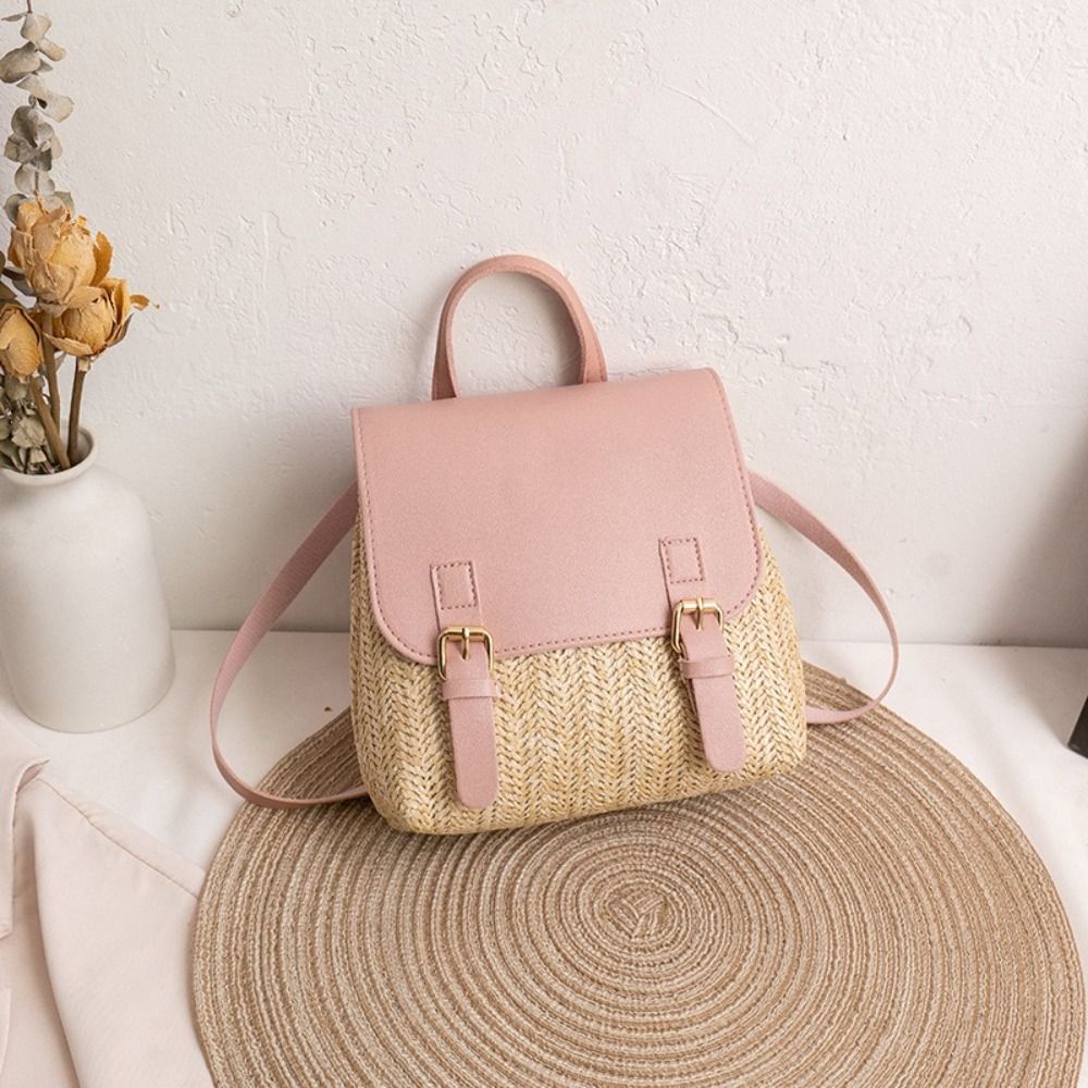 Fashion PU Leather Straw Backp - Leather Backpack Vintage 评论和价格